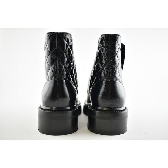 Chanel 21A Black Shiny Patent Quilted Gold CC Chain Combat Ankle Short Boot 38.5 - Picture 10 of 11
